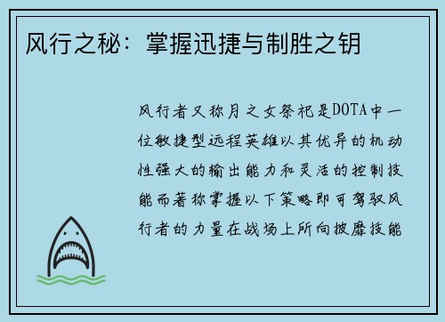 风行之秘:掌握迅捷与制胜之钥 风行之秘:掌握迅捷与制胜之钥